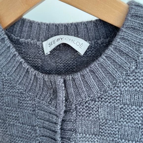 See By Chloé Grey Knit Sweater Textured Cropped Pullover, Size Small - Picture 3 of 5